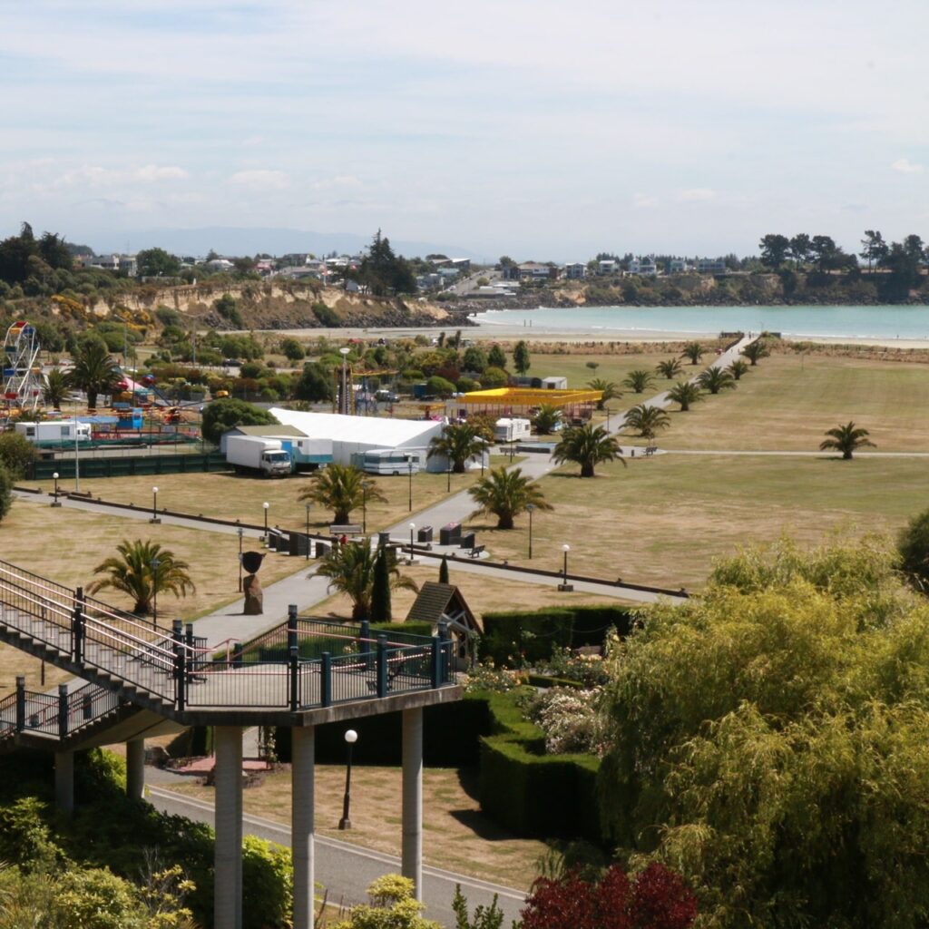 Vista of Caroline Bay looking along the coastline.